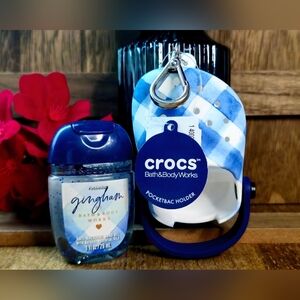 Bath & Body Works 💙🤍 Blue Gingham Crocs PocketBac Holder & Matching Sanitizer
